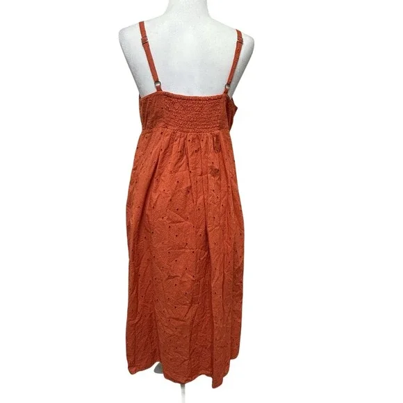Madewell Orange Eyelet‎ Summertime Cami Midi Dress In Rusted Clay Size Medium - Picture 7 of 9
